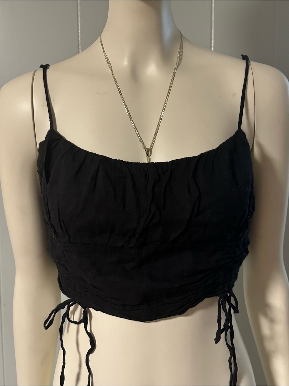 Urban Outfitters Black Smocked Tie Side Crop Cami Top Size Large